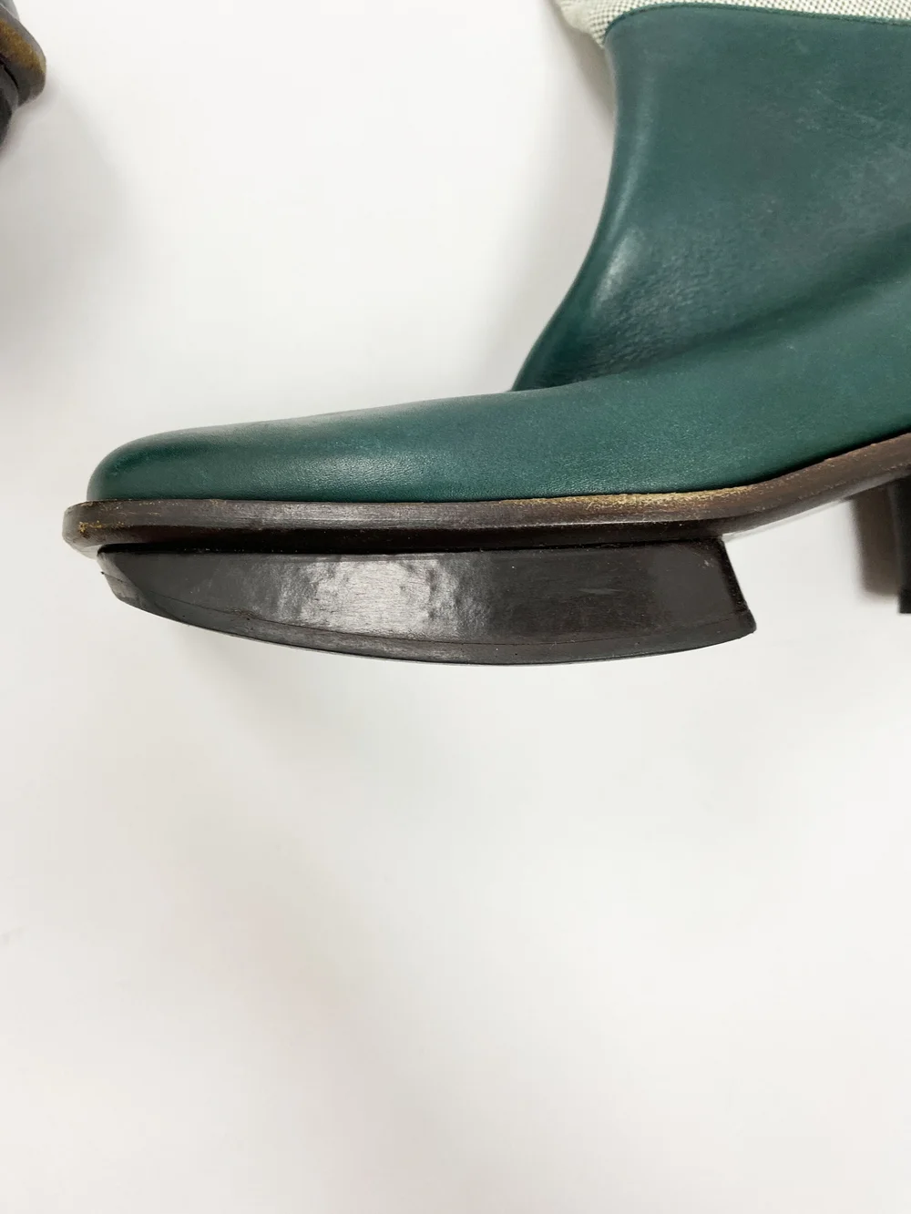 Prada S/S 1999 split platform green logo boots — JAMES VELORIA